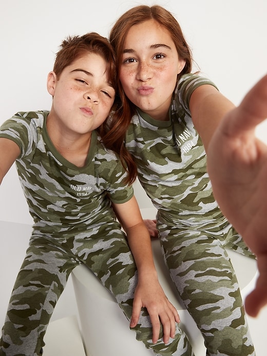 View large product image 1 of 3. Snug-Fit Gender-Neutral Matching Graphic Pajama Set For Kids