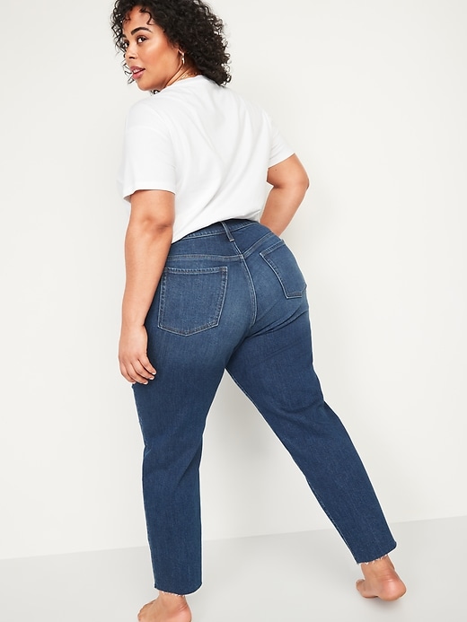 Image number 2 showing, High-Waisted Secret-Smooth Pockets O.G. Straight Ripped Plus-Size Cut-Off Jeans