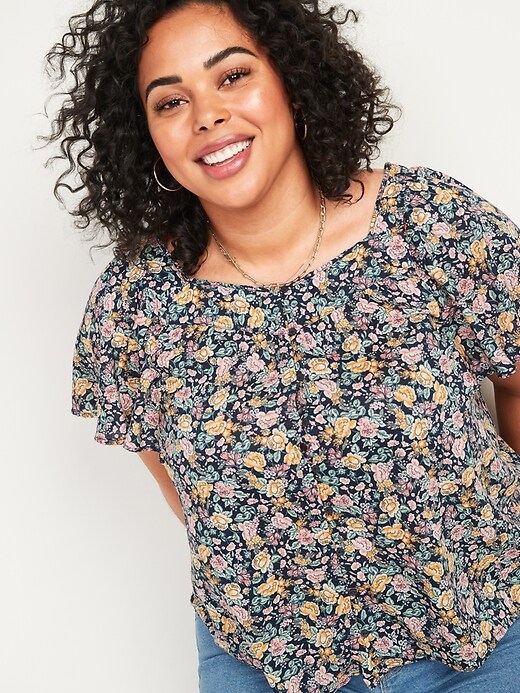 Image number 1 showing, Oversized Floral-Print Square-Neck Plus-Size Top