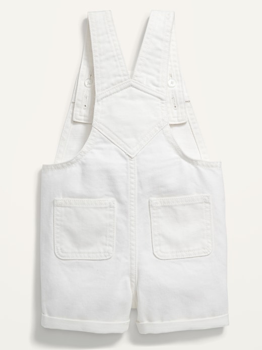 View large product image 2 of 2. Unisex Cuffed-Hem White Jean Shortalls for Toddler