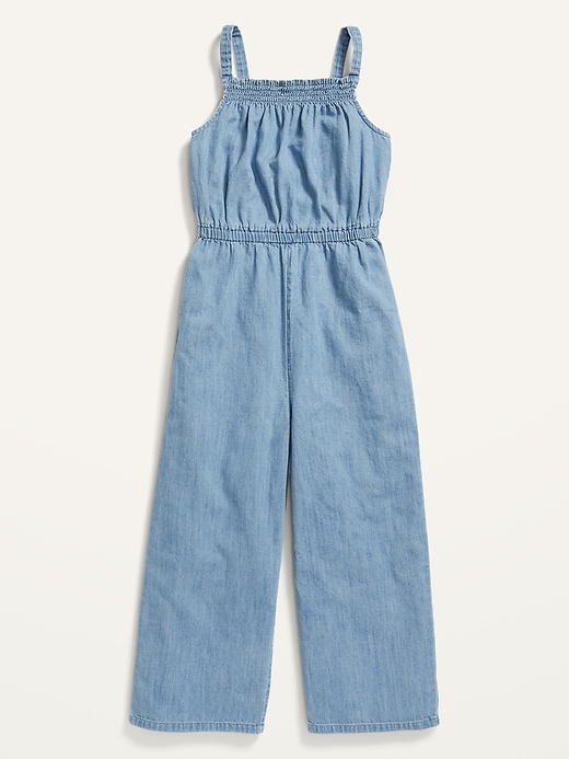 View large product image 1 of 2. Sleeveless Smocked Chambray Jumpsuit for Girls