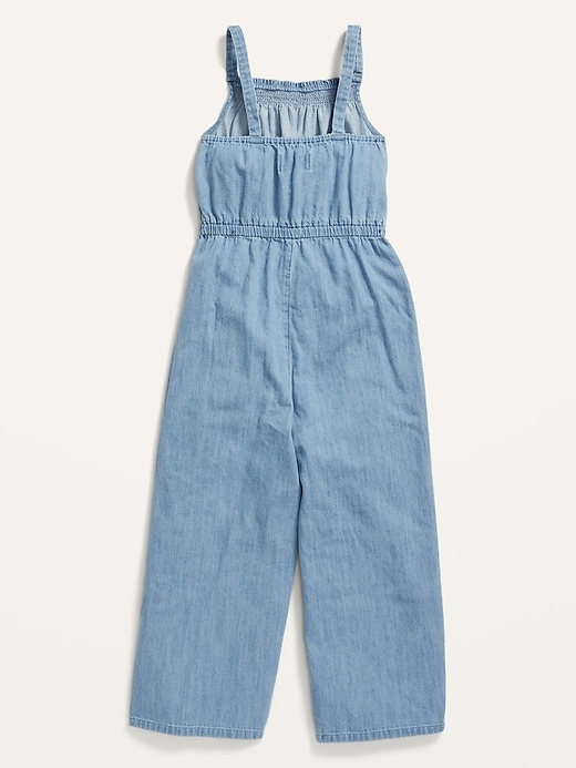 View large product image 2 of 2. Sleeveless Smocked Chambray Jumpsuit for Girls