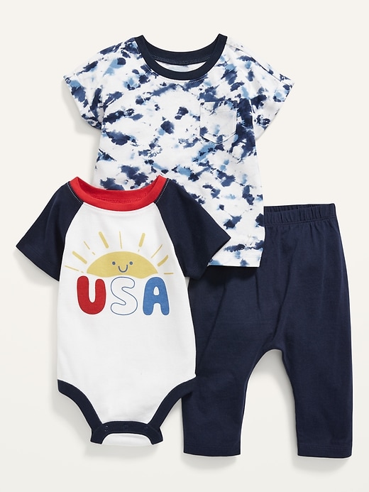 View large product image 1 of 1. 3-Piece Bodysuit, Top and U-Shaped Pants Set for Baby
