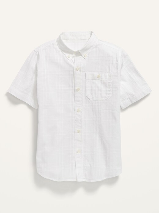 View large product image 1 of 2. Short-Sleeve Button-Front Dobby Pocket Shirt for Boys