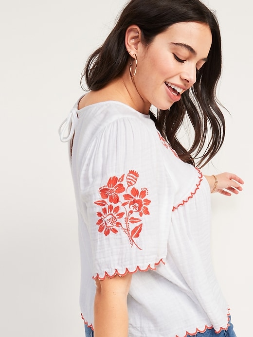 Image number 2 showing, Oversized Embroidered Short-Sleeve Blouse