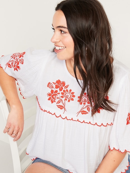 Image number 1 showing, Oversized Embroidered Short-Sleeve Blouse