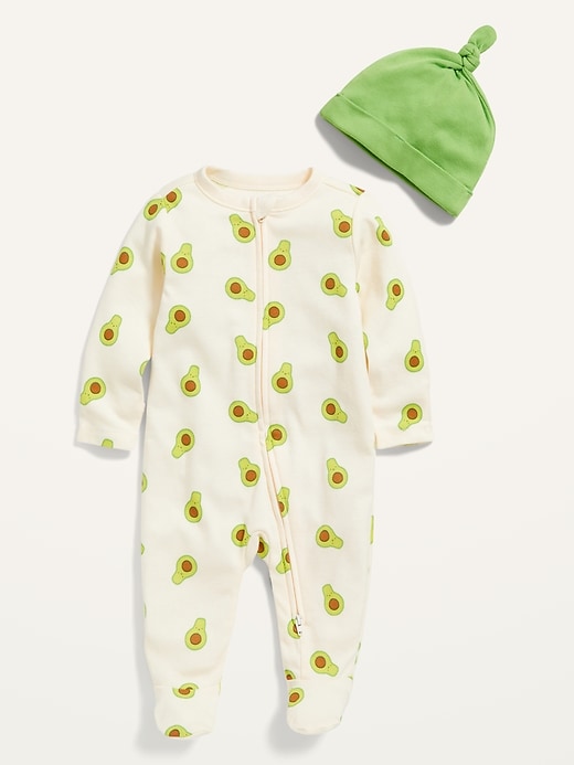 View large product image 1 of 1. Unisex 2-Piece Footed One-Piece & Beanie Layette Set for Baby