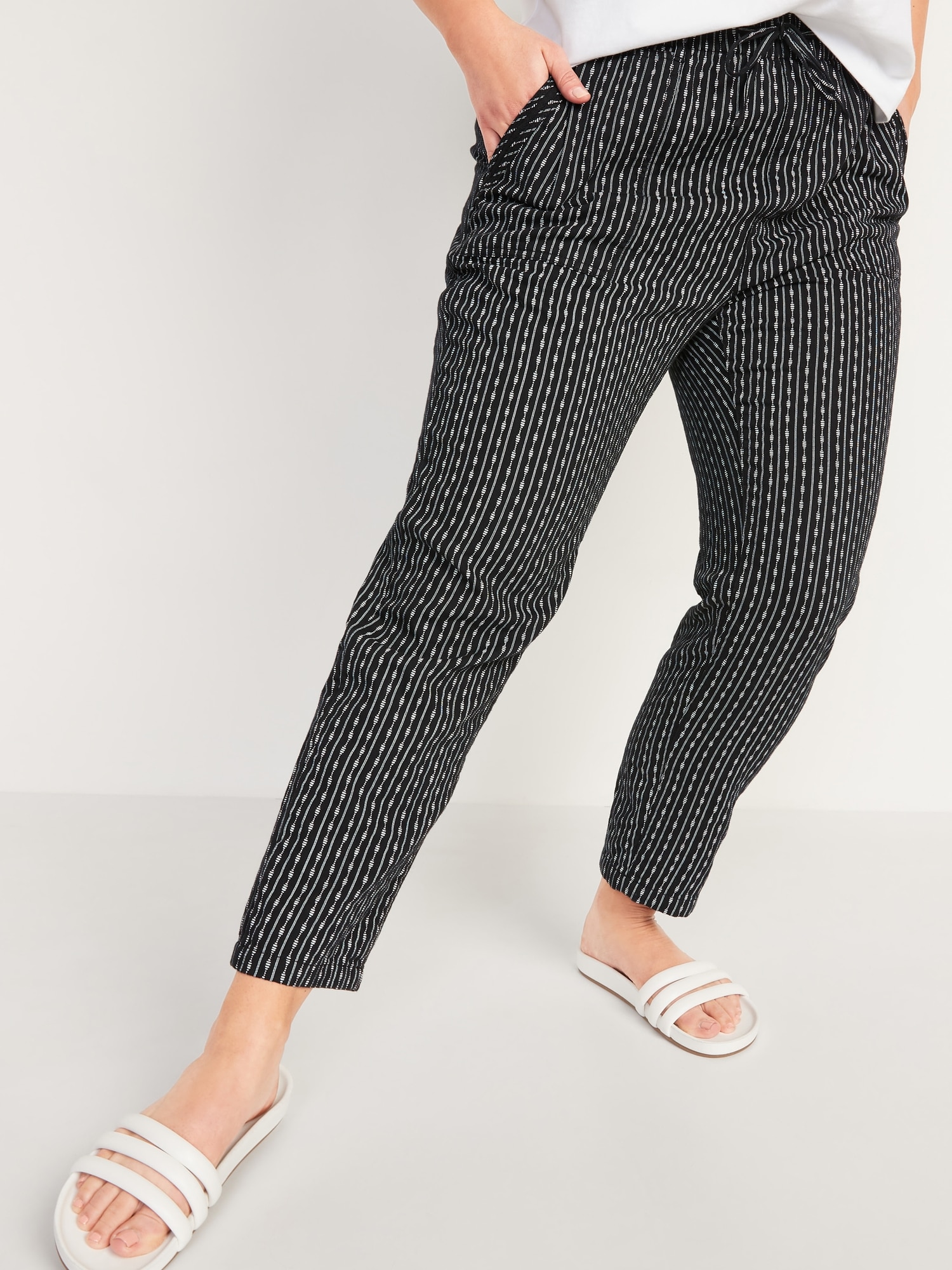 High-Waisted Textured-Twill Utility Ankle Pants for Women | Old Navy