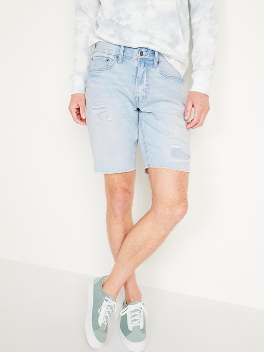View large product image 1 of 3. Slim Built-In Flex Rip-and-Repair Jean Shorts -- 9-inch inseam