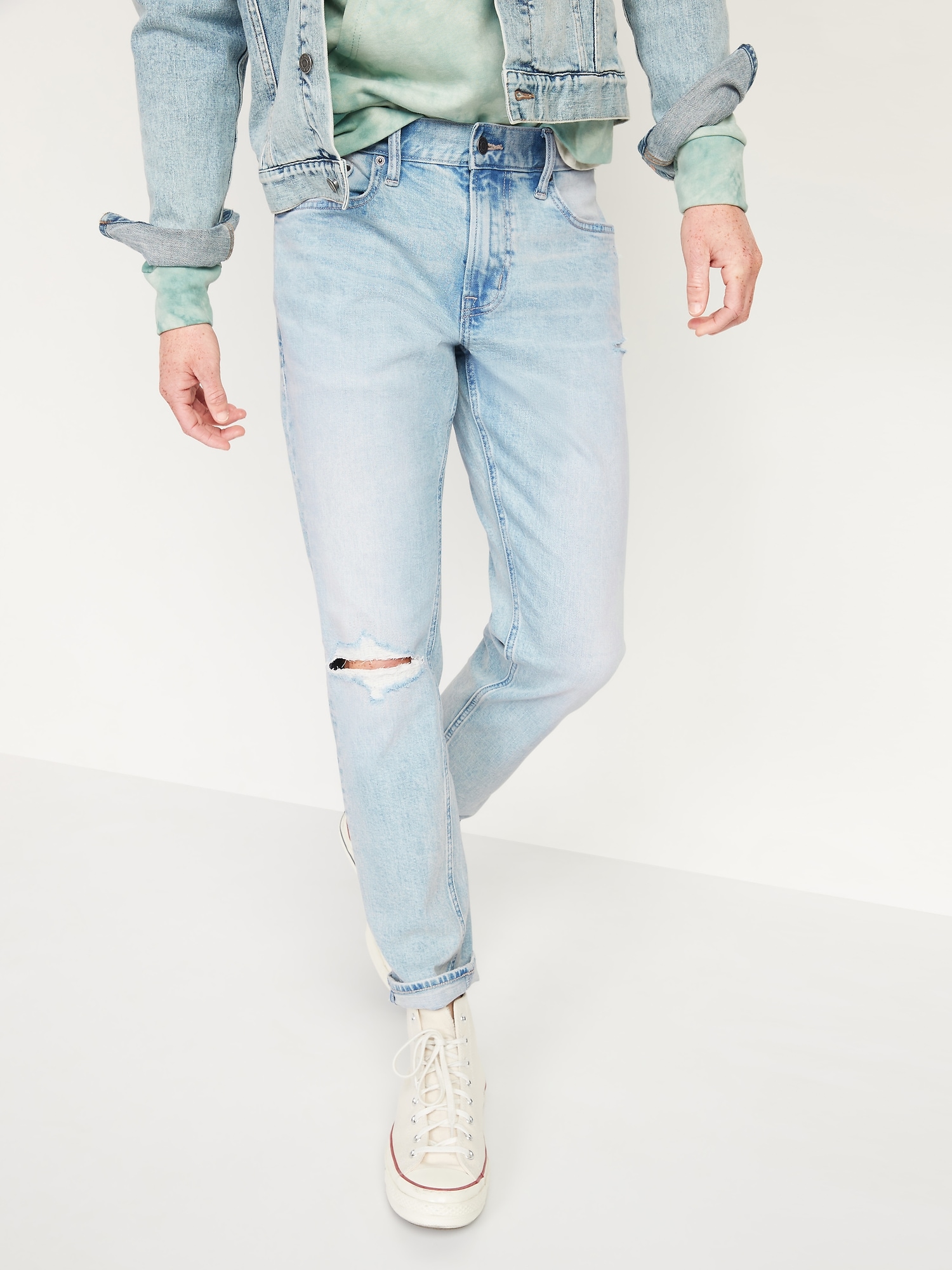 Relaxed Slim Taper Built-In Flex Light Ripped Jeans for Men
