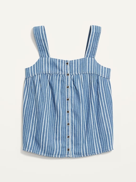 View large product image 1 of 1. Sleeveless Striped Button-Front Jean Top for Women
