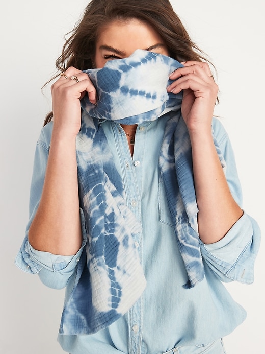 View large product image 1 of 2. Crinkle-Textured Tie-Dye Gauze Scarf for Women