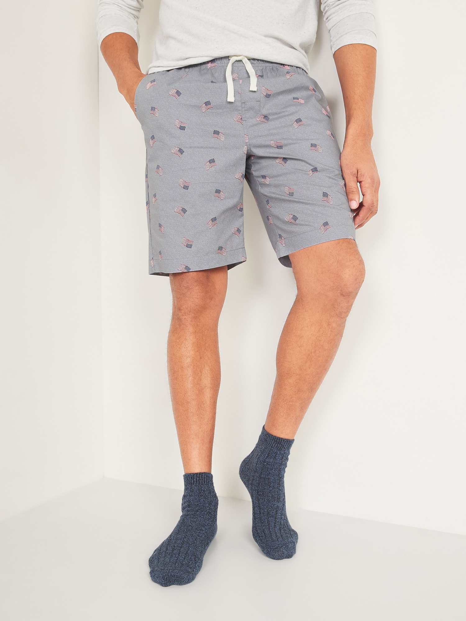 Printed Poplin Pajama Shorts for Men -- 9-inch inseam