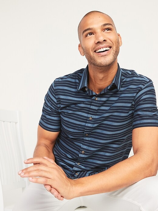 Image number 3 showing, Relaxed-Fit Textured-Stripe Short-Sleeve Shirt
