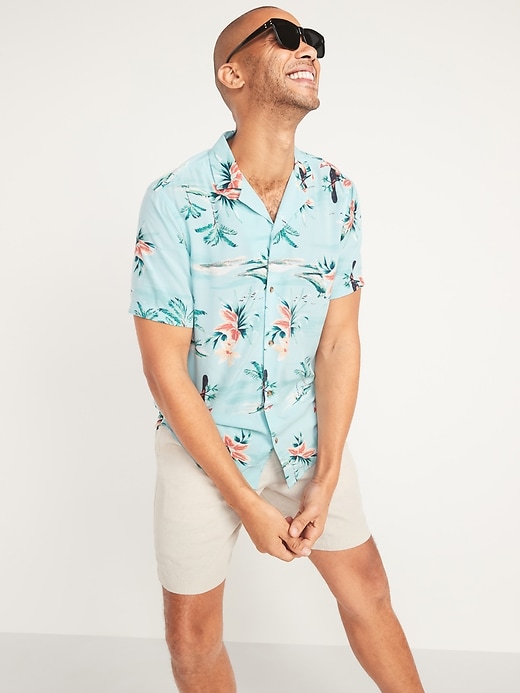 Old Navy Tropical-Print Short-Sleeve Camp Shirt for Men. 1