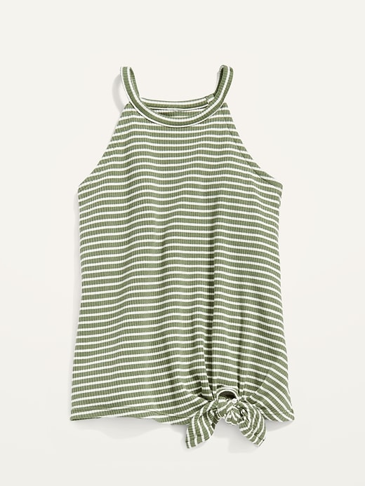View large product image 1 of 2. Rib-Knit Tie-Front Striped Halter Tank Top for Girls