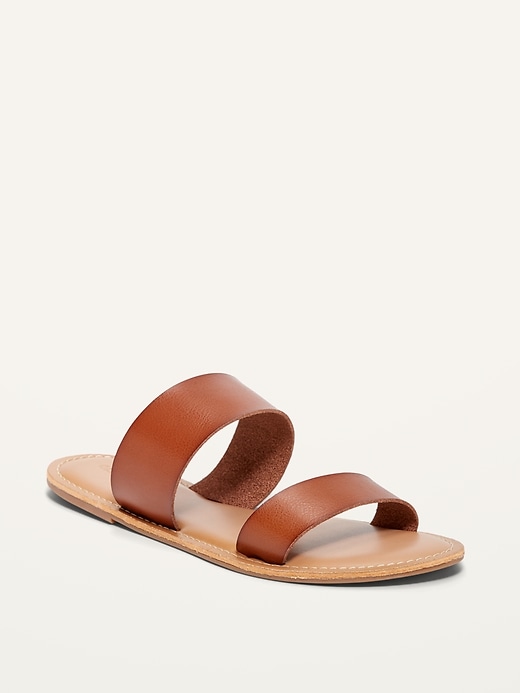 Image number 1 showing, Faux-Leather Double-Strap Slide Sandals