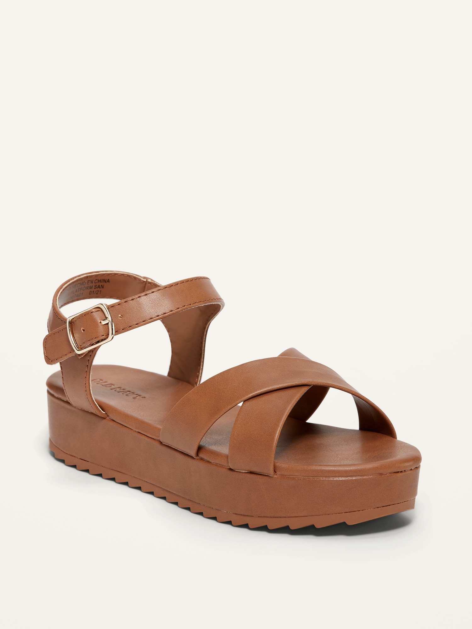 Faux Leather Strappy Open Toe Platform Sandals | Boohoo UK