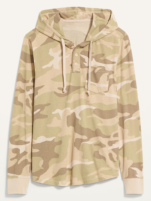 View large product image 2 of 2. Vintage Camo Gender-Neutral Henley T-Shirt Hoodie for Adults