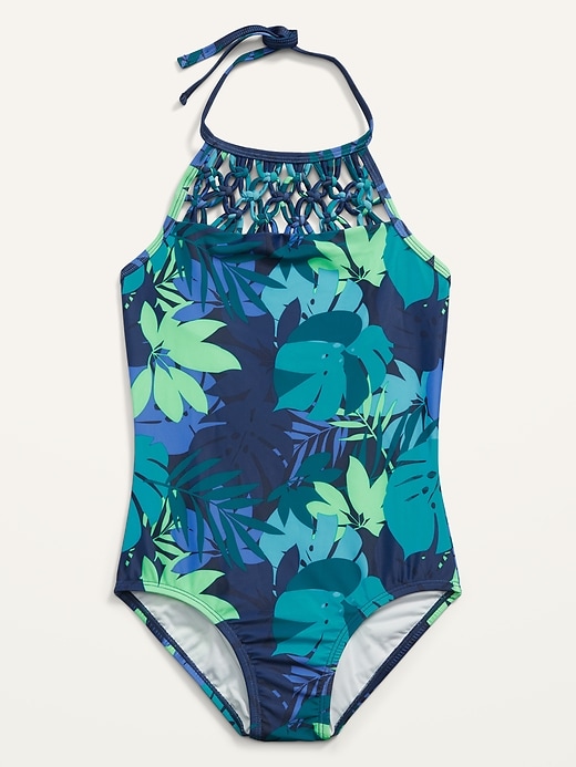 View large product image 1 of 1. Printed Halter Swimsuit for Girls