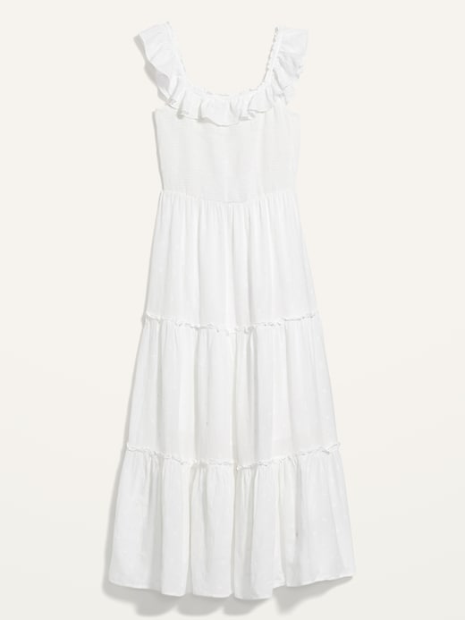 View large product image 1 of 2. Ruffled Smocked-Bodice Embroidered Sleeveless Maxi Dress
