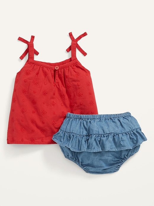 View large product image 2 of 2. Sleeveless Tie-Shoulder Eyelet Top and Bloomers Set for Baby