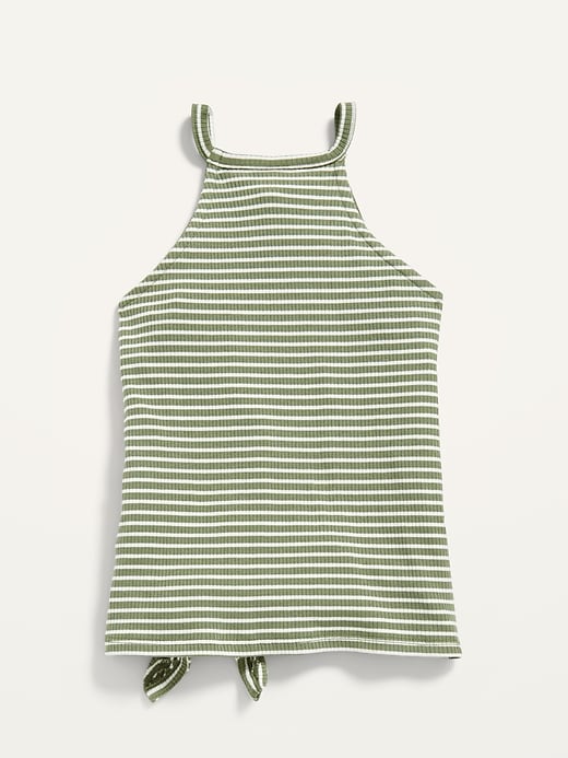 View large product image 2 of 2. Rib-Knit Tie-Front Striped Halter Tank Top for Girls