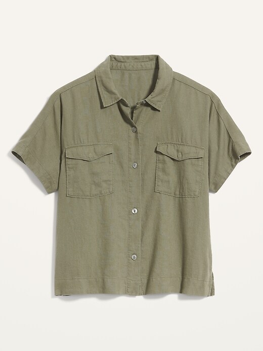 Image number 4 showing, Linen-Blend Utility-Pocket Short-Sleeve Shirt for Women