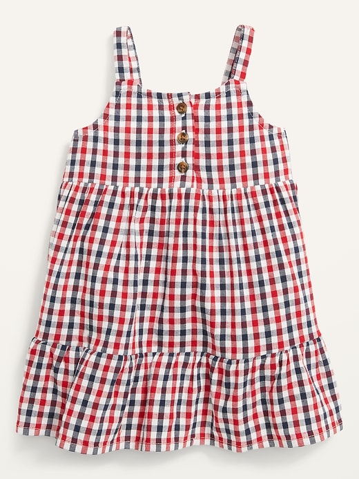 View large product image 1 of 2. Sleeveless Plaid Tiered Henley Dress for Baby