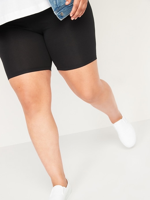 Image number 1 showing, High-Waisted Plus-Size Long Jersey Biker Shorts -- 9-inch inseam