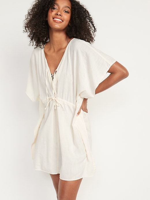 View large product image 1 of 1. Soft-Woven Tie-Waist Kaftan Swim Cover-Up