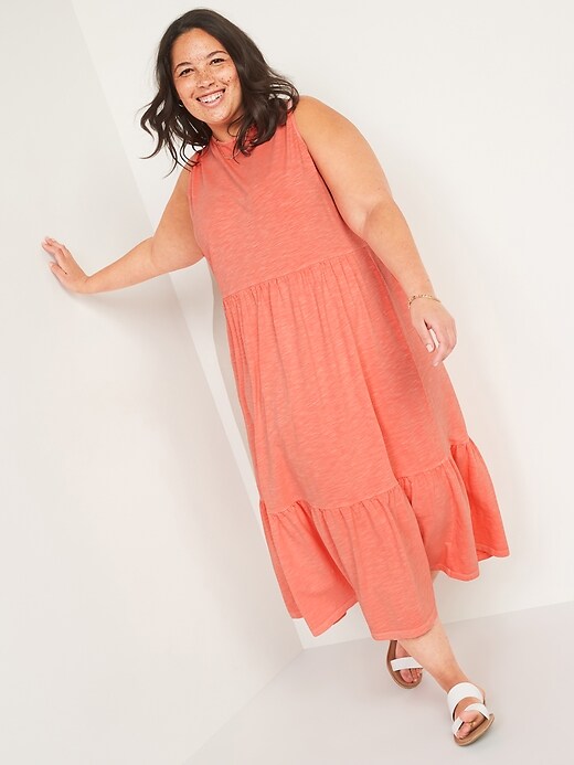 View large product image 1 of 1. Sleeveless Garment-Dyed Fit & Flare Plus-Size Midi Dress