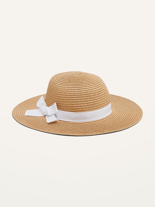 View large product image 1 of 1. Straw Ribbon Bow-Tie Sun Hat for Baby