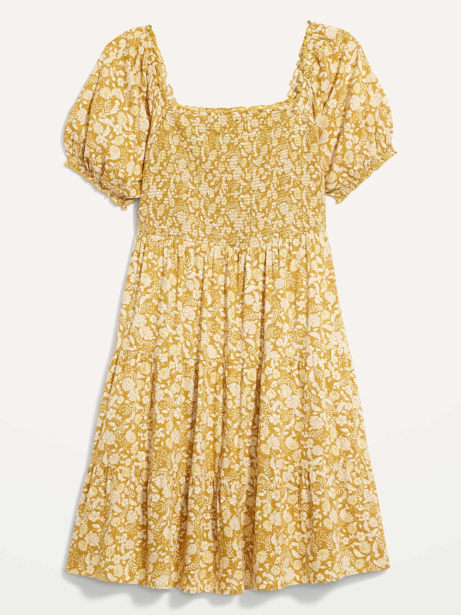 Fit & Flare Puff-Sleeve Smocked Floral Plus-Size Dress | Old Navy