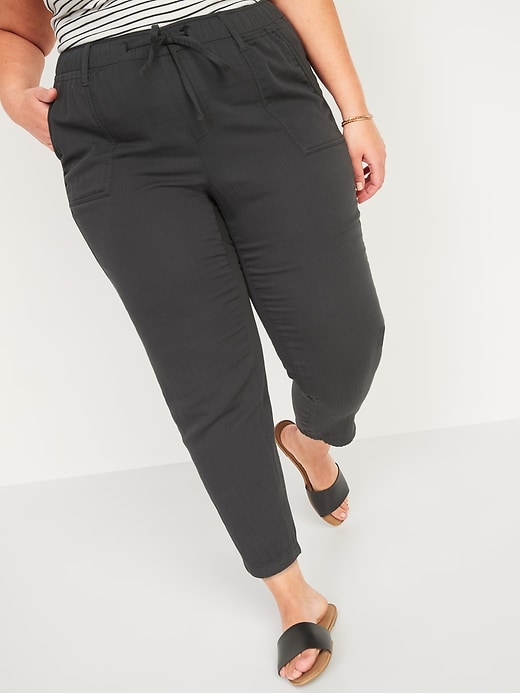 Image number 1 showing, High-Waisted Textured-Twill Plus-Size Utility Ankle Pants