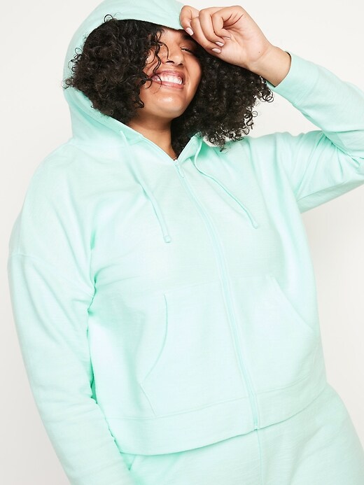 View large product image 1 of 1. Lightweight Textured Plus-Size Cropped Zip Hoodie