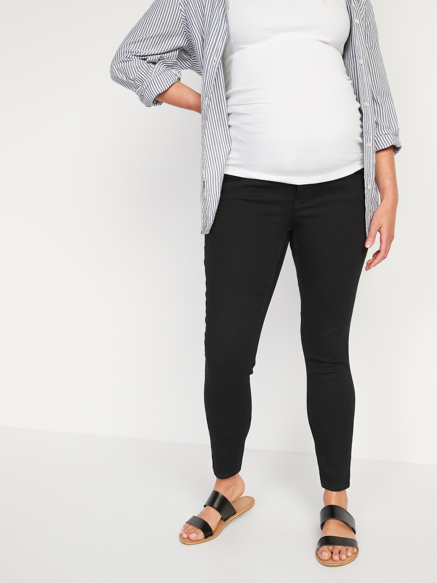Женские джинсы Old Navy Maternity Rollover-Panel 360° Stretch Super-Skinny, цвет: Чёрный