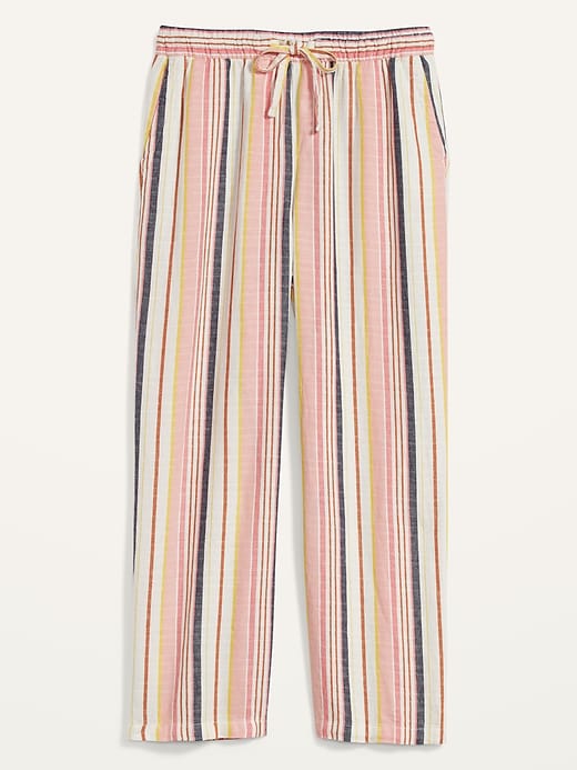 View large product image 1 of 1. High-Waisted Dobby-Stripe Linen-Blend Plus-Size Wide-Leg Pants