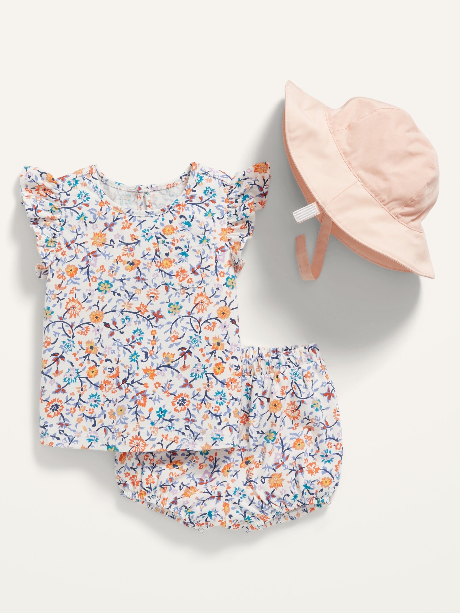 3-Piece Topu002c Bloomers and Hat Set for Baby