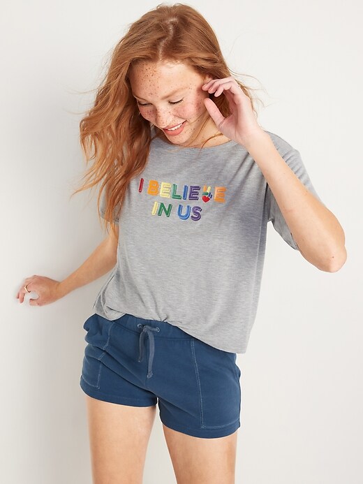Old Navy Loose Sunday Sleep Ultra-Soft Pride Graphic Cropped Tee for Women. 1
