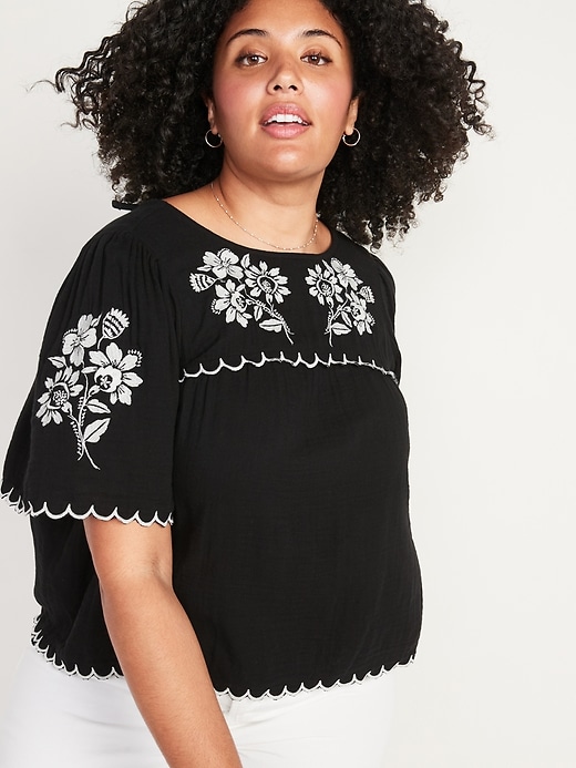 Image number 1 showing, Oversized Embroidered Plus-Size Short-Sleeve Blouse
