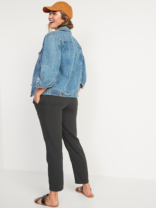 Image number 2 showing, Maternity Rollover-Waist Textured Twill Utility Ankle Pants