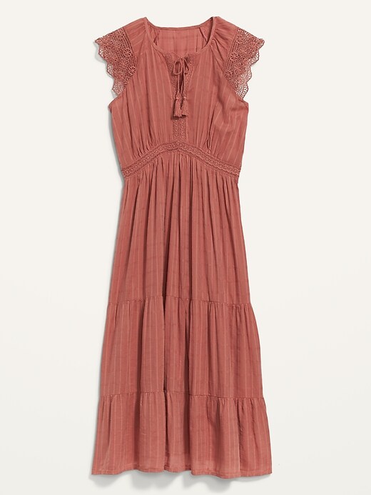 Waist-Defined Crochet-Sleeve Tie-Neck Midi Dress | Old Navy