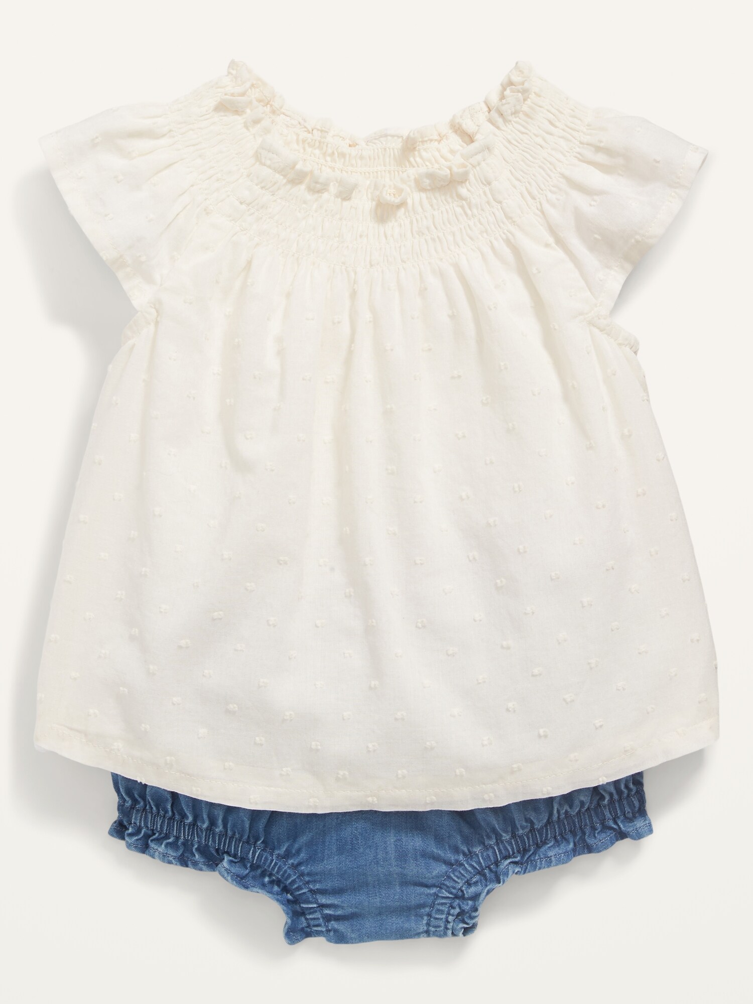 Short-Sleeve Swiss Dot Top and Bloomers Set for Baby