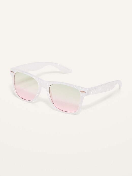 View large product image 1 of 1. White Marbled Trapezoid-Frame Sunglasses for Kids
