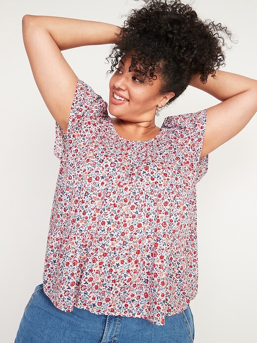 Image number 1 showing, Tiered Floral-Print Tie-Back Plus-Size Top