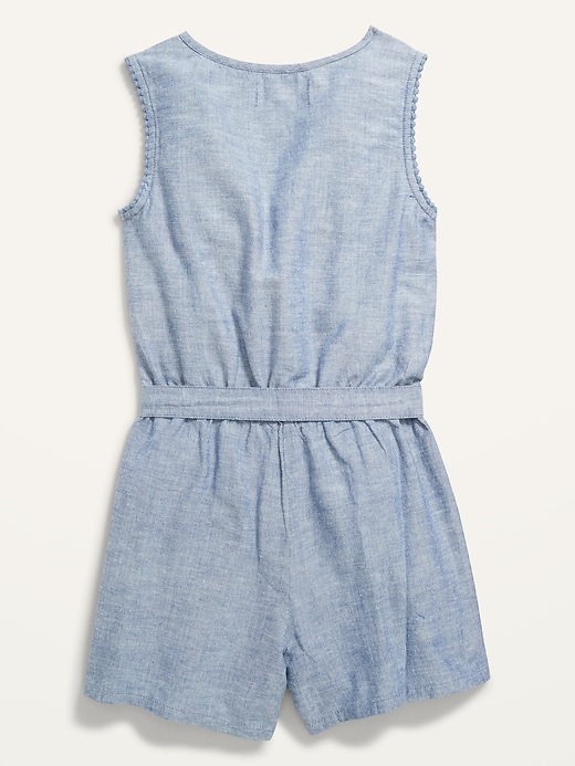View large product image 2 of 2. Sleeveless Embroidered Tie-Waist Romper for Girls