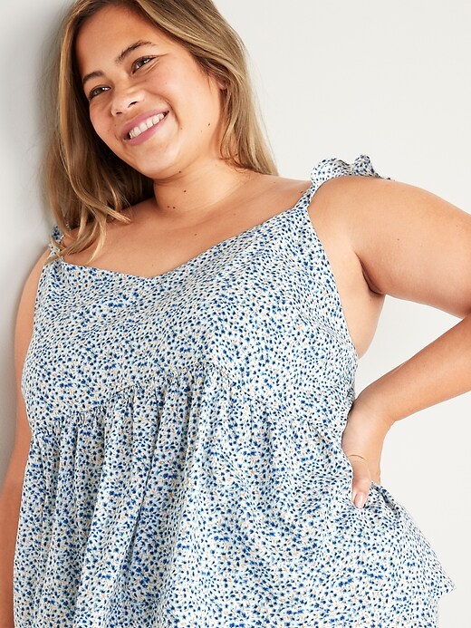 View large product image 1 of 1. Soft-Woven Flutter-Sleeve Plus-Size Cami Pajama Top