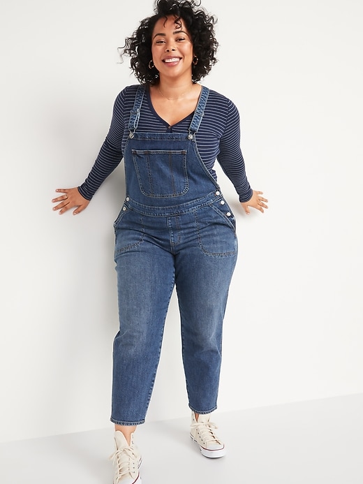 Image number 1 showing, Straight Dark-Wash Plus-Size Jean Overalls