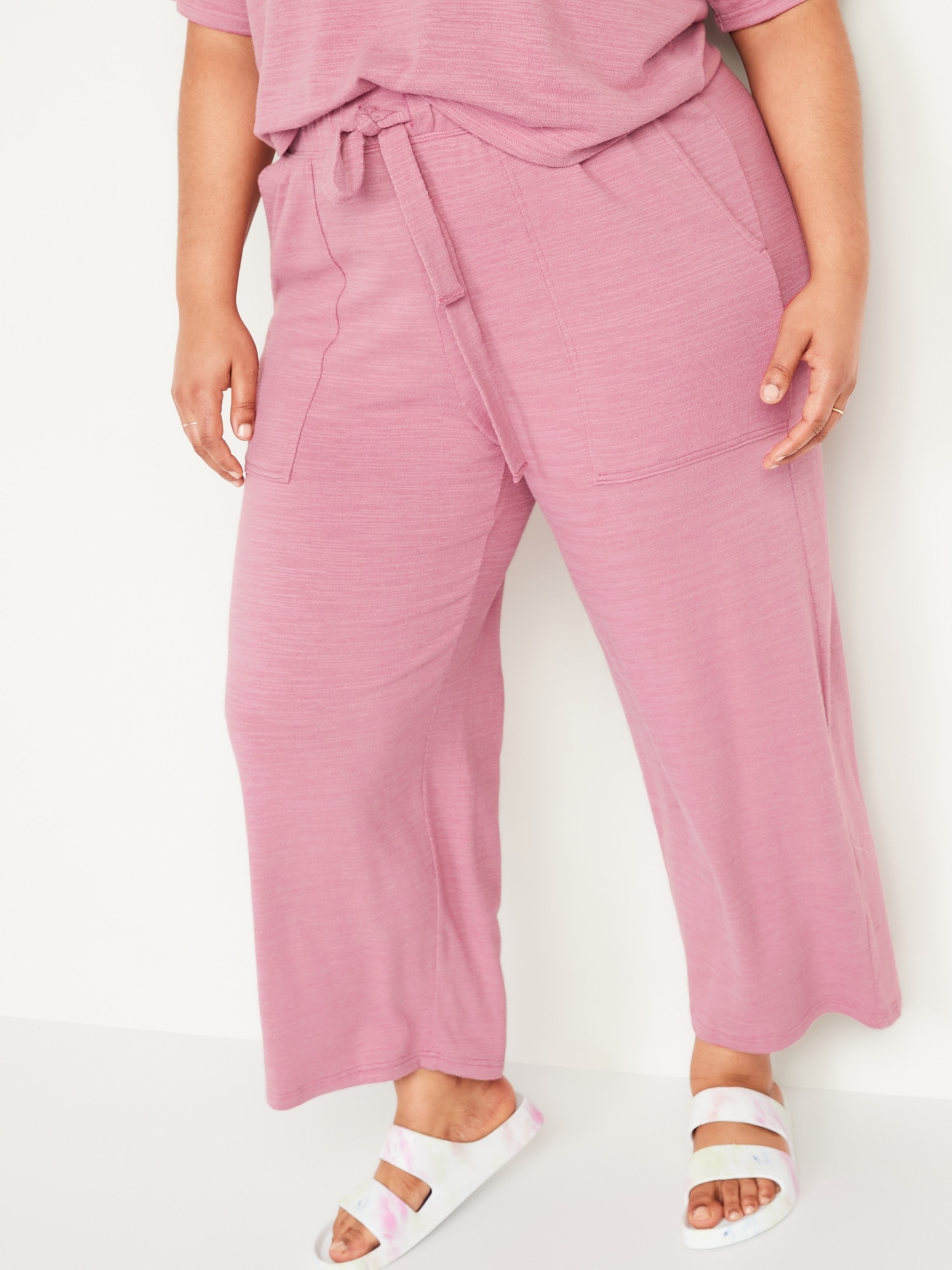 High-Waisted Cozy Plush-Knit Plus-Size Pajama Pants